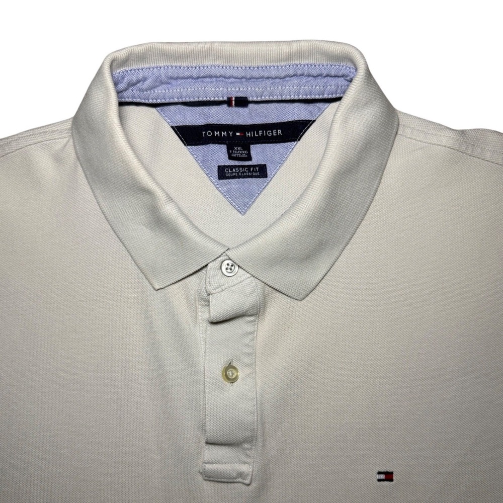 Tommy Hilfiger Classic Fit Short Sleeve Polo Shirt Mens XXL Off White Pique Logo